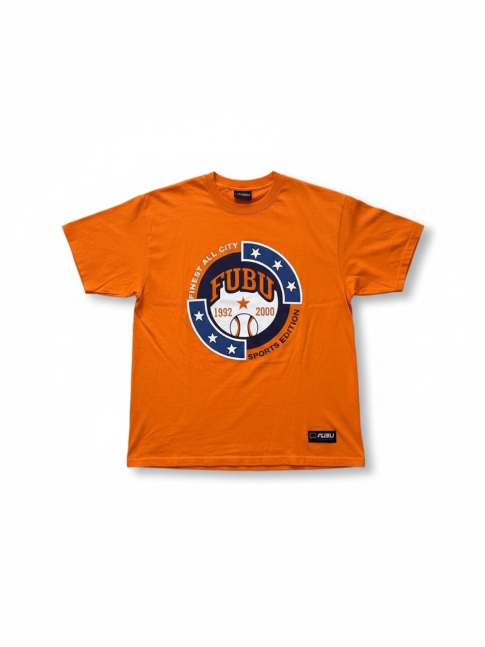 Vintage FUBU Sports T Shirt Mens XL Orange Double Sided Graphic Y2K Streetwear